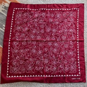 Red Silk Scarf with White Floral Design